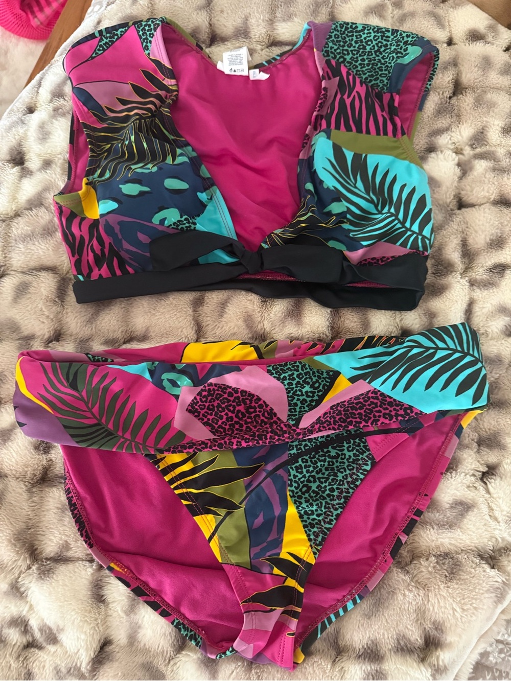 Bleu Rod Beattie Tropical Print Two-Piece Swimsuit - Fuchsia & Teal